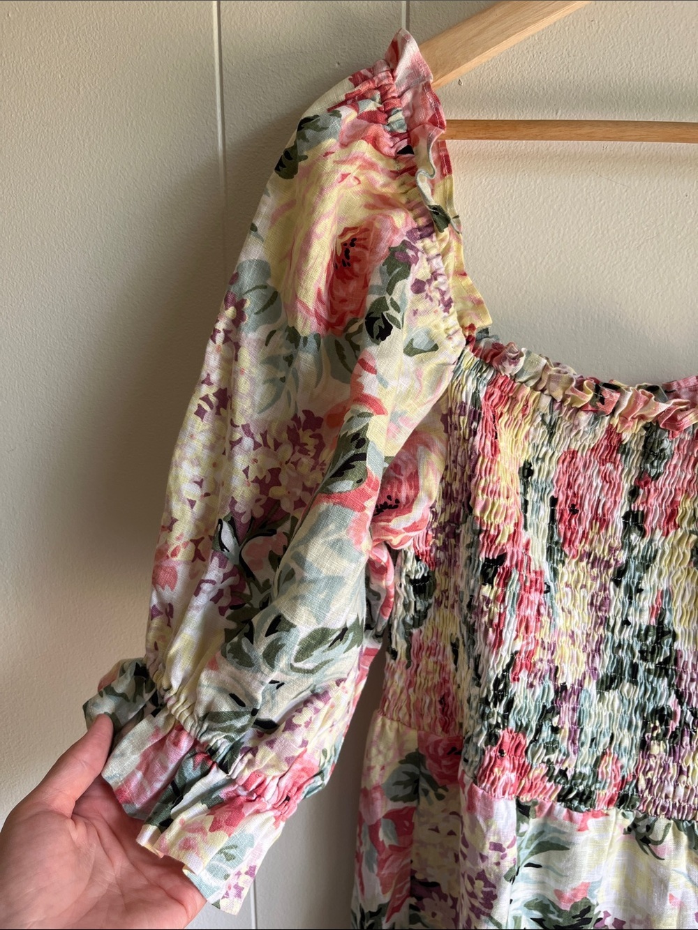 NWT Faithfull the Brand De Christin Venissa Pink Floral Smocked Maxi Dress Sz 10 - Picture 3 of 12